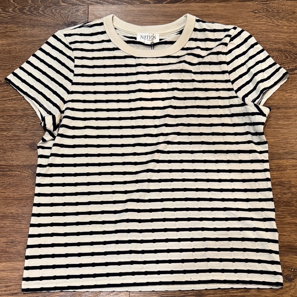 Nation LTD Black and Cream Striped Tee